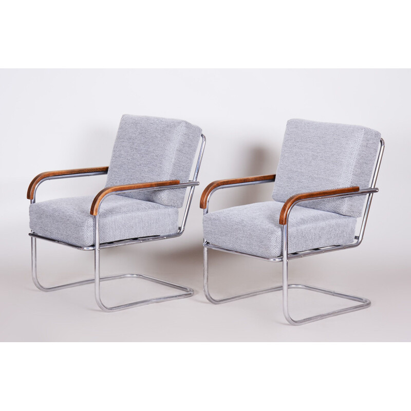 Pair of vintage grey chrome armchairs by Mucke Melder, Czechoslovakia 1930