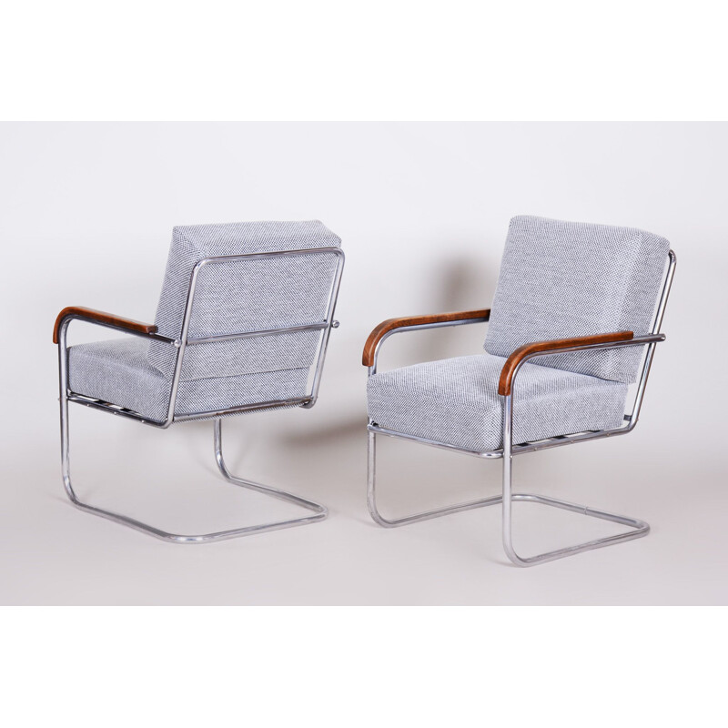 Pair of vintage grey chrome armchairs by Mucke Melder, Czechoslovakia 1930