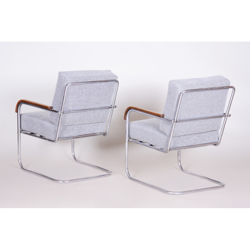 Pair of vintage grey chrome armchairs by Mucke Melder, Czechoslovakia 1930