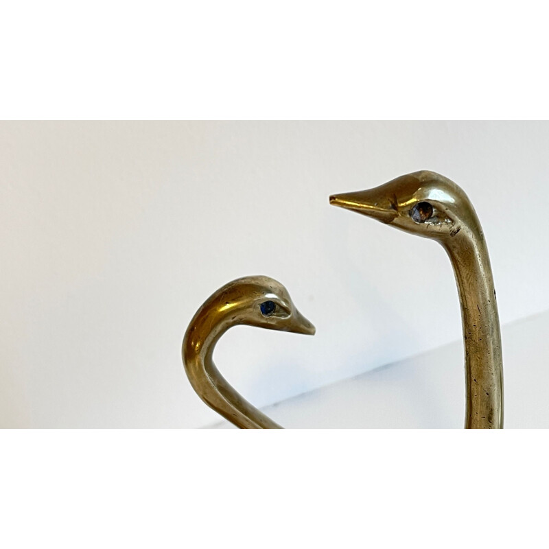 Pair of vintage swans in solid brass