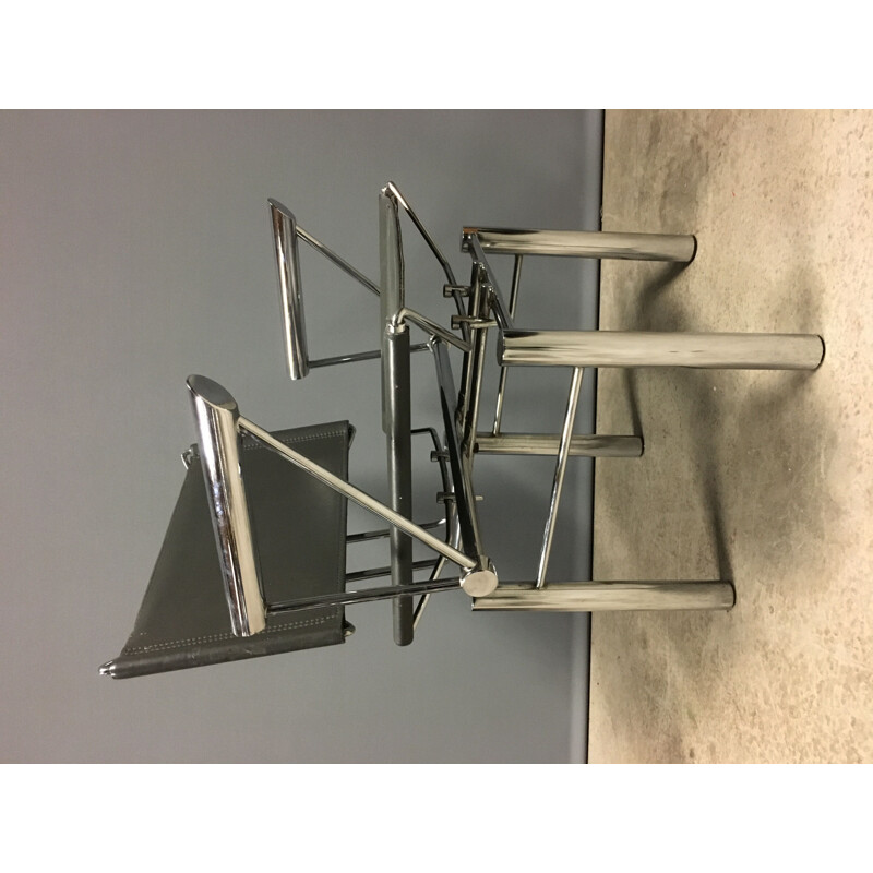 Ensemble de 4 chaises vintage en cuir gris foncé par Hans Ulrich Bitsch pour Kusch & Co, 1980