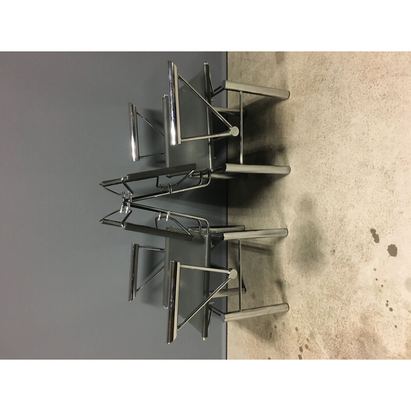 Set of 4 vintage dark grey leather dining chairs by Hans Ulrich Bitsch for Kusch & Co, 1980s