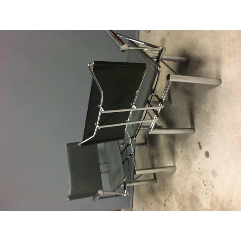 Ensemble de 4 chaises vintage en cuir gris foncé par Hans Ulrich Bitsch pour Kusch & Co, 1980