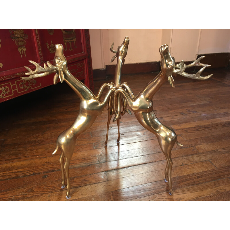 Circular coffee table with brass deer base - 1970s