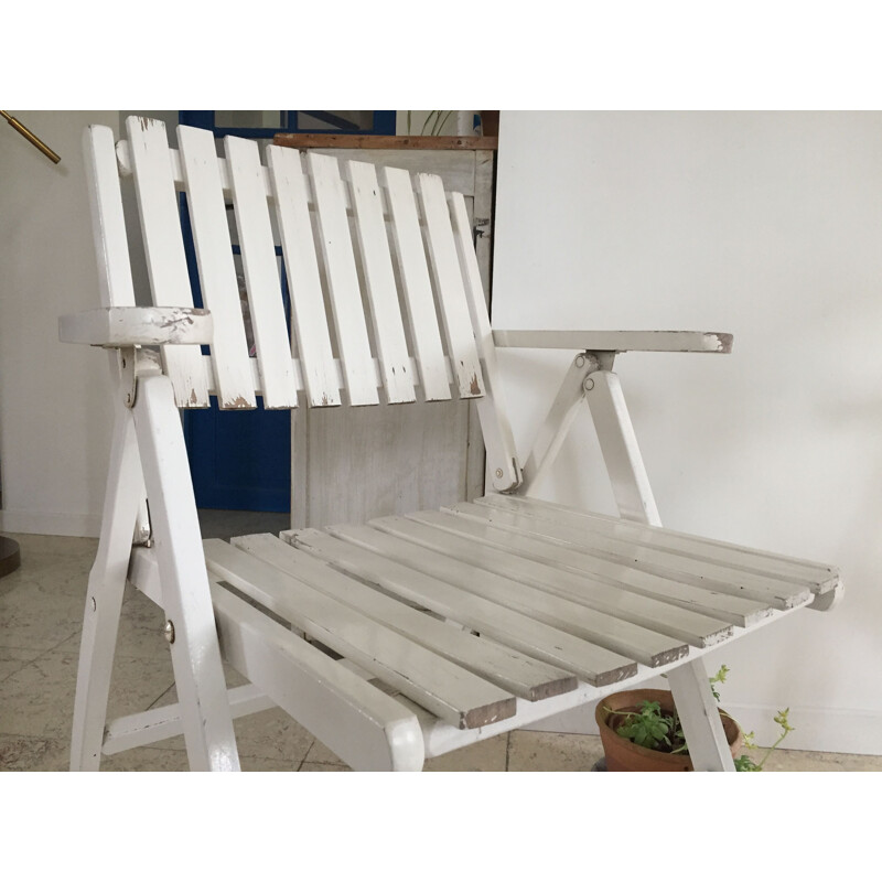 Vintage white wood garden armchair by R. Gleizes