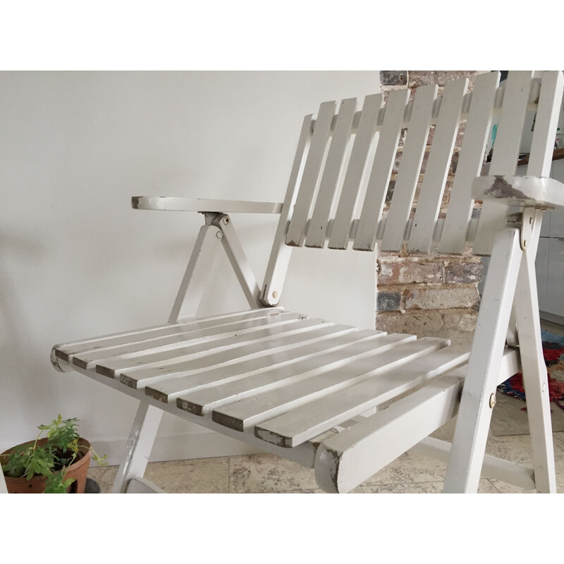 Vintage white wood garden armchair by R. Gleizes
