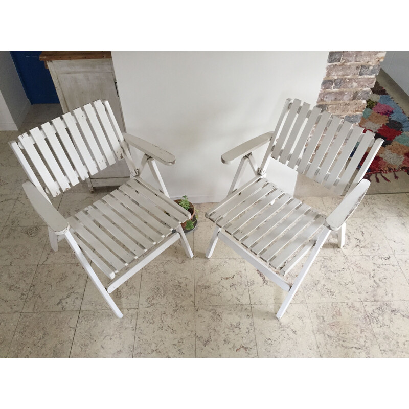 Vintage white wood garden armchair by R. Gleizes