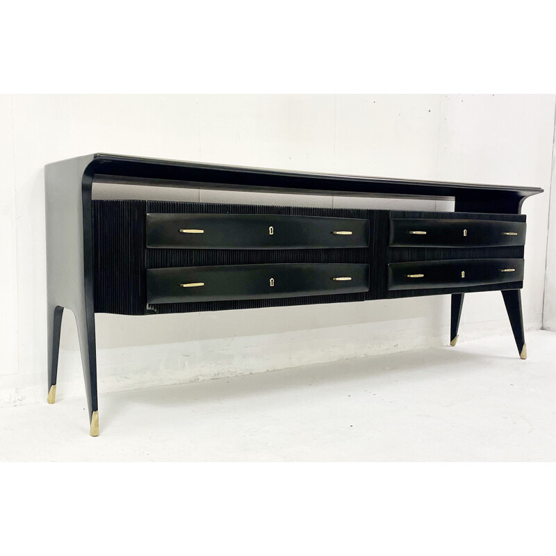 Mid-century black chest of drawers with glass top, Italy 1960s