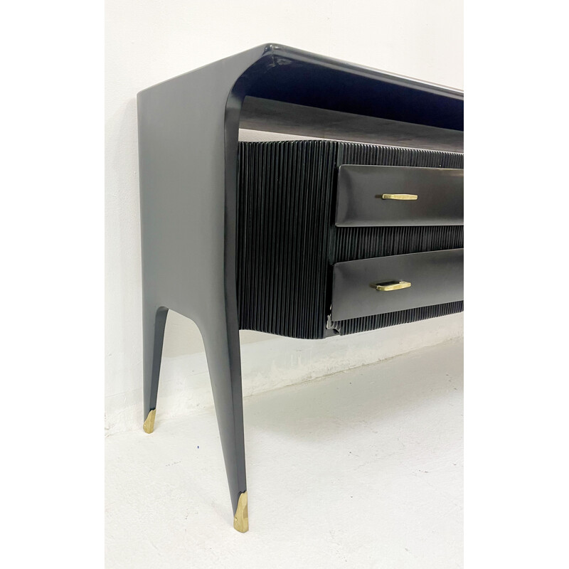 Mid-century black chest of drawers with glass top, Italy 1960s