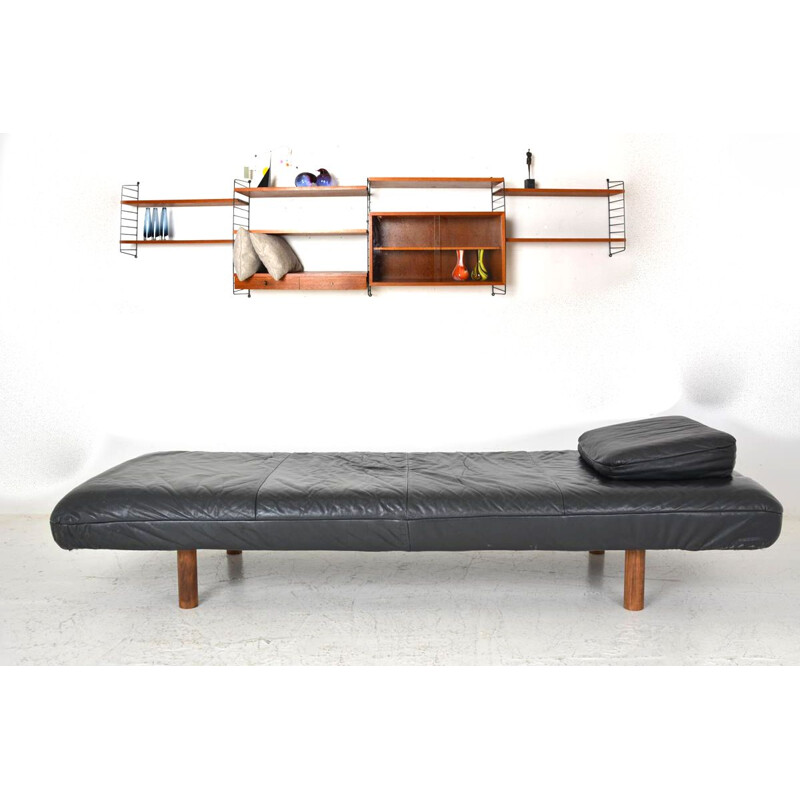 Vintage black leather daybed, 1970