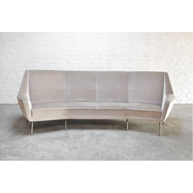 Italian mid-century curved sofa in beige upholstery, 1950s