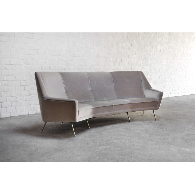 Italian mid-century curved sofa in beige upholstery, 1950s
