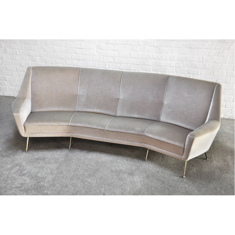 Italian mid-century curved sofa in beige upholstery, 1950s