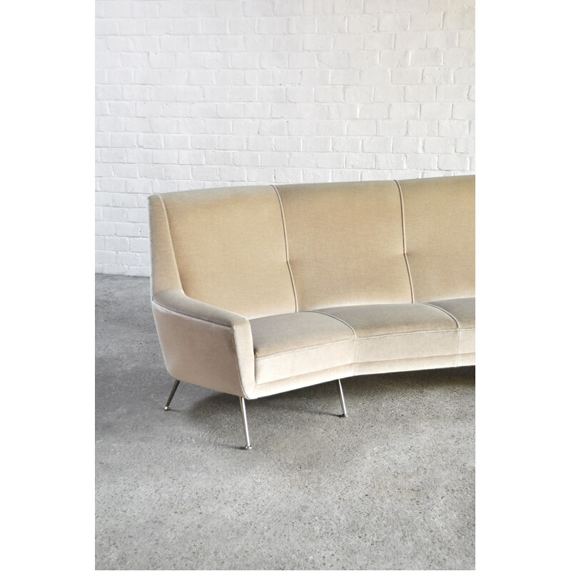 Italian mid-century curved sofa in beige upholstery, 1950s