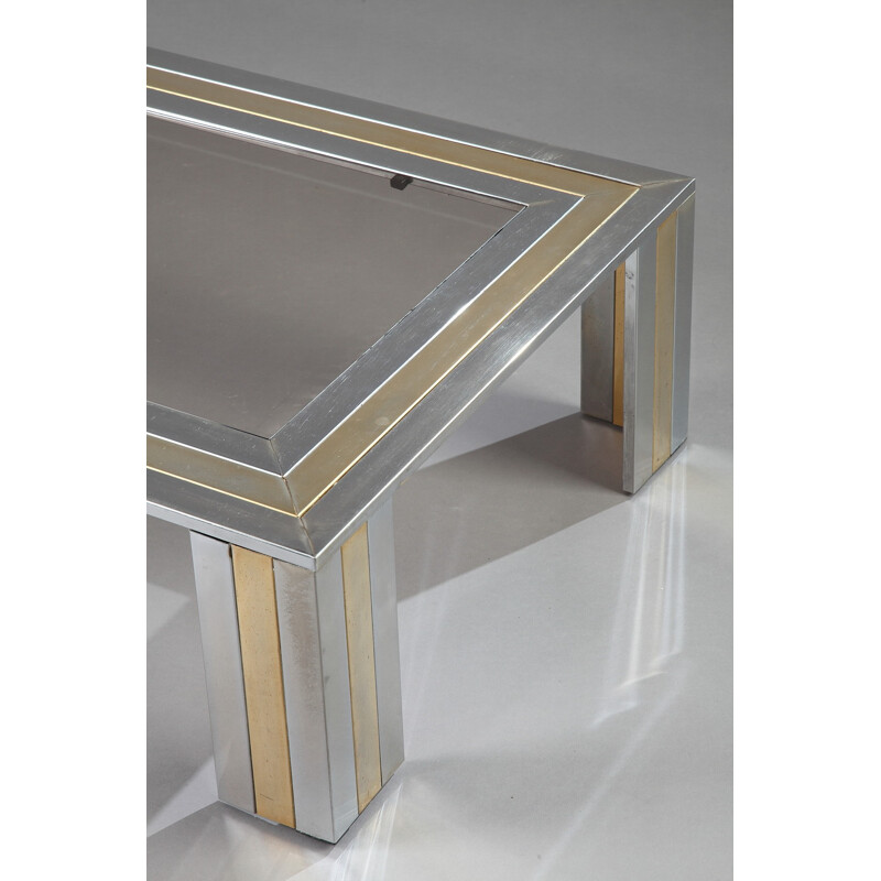 Table basse rectangulaire en métal chromé et doré, Romeo REGA - 1970