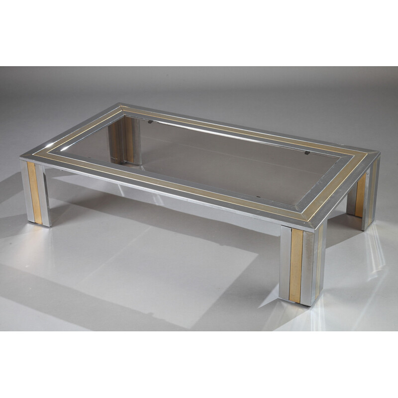 Rectangular coffee table in chromed metal, Romeo REGA - 1970s
