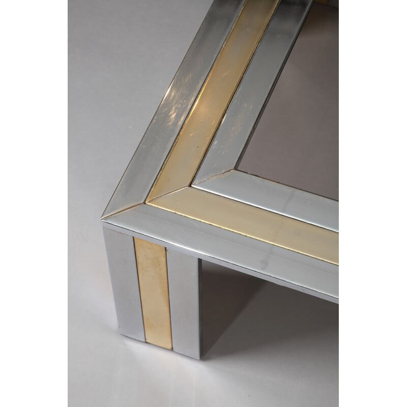 Table basse rectangulaire en métal chromé et doré, Romeo REGA - 1970