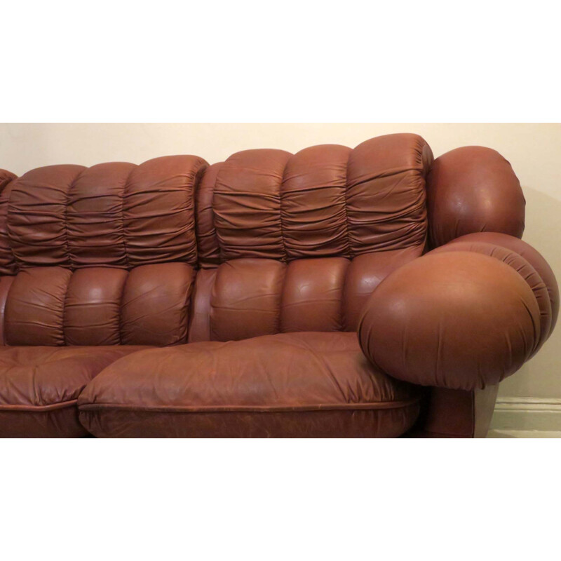 Mid-century Italian leather voluminous sofa, 1970s