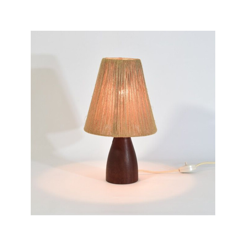 Lampada vintage scandinava in teak massiccio e corda, 1960