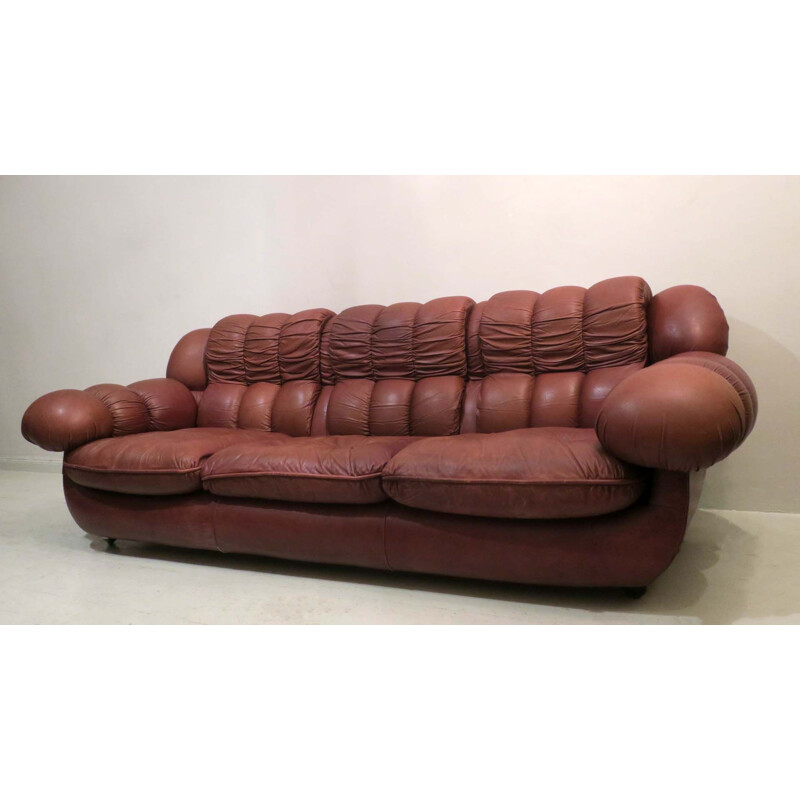 Mid-century Italian leather voluminous sofa, 1970s