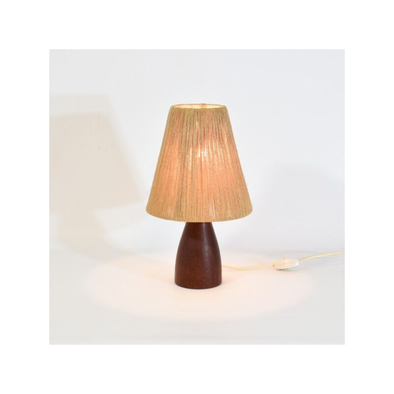 Lampe scandinave vintage en teck massive et en corde, 1960