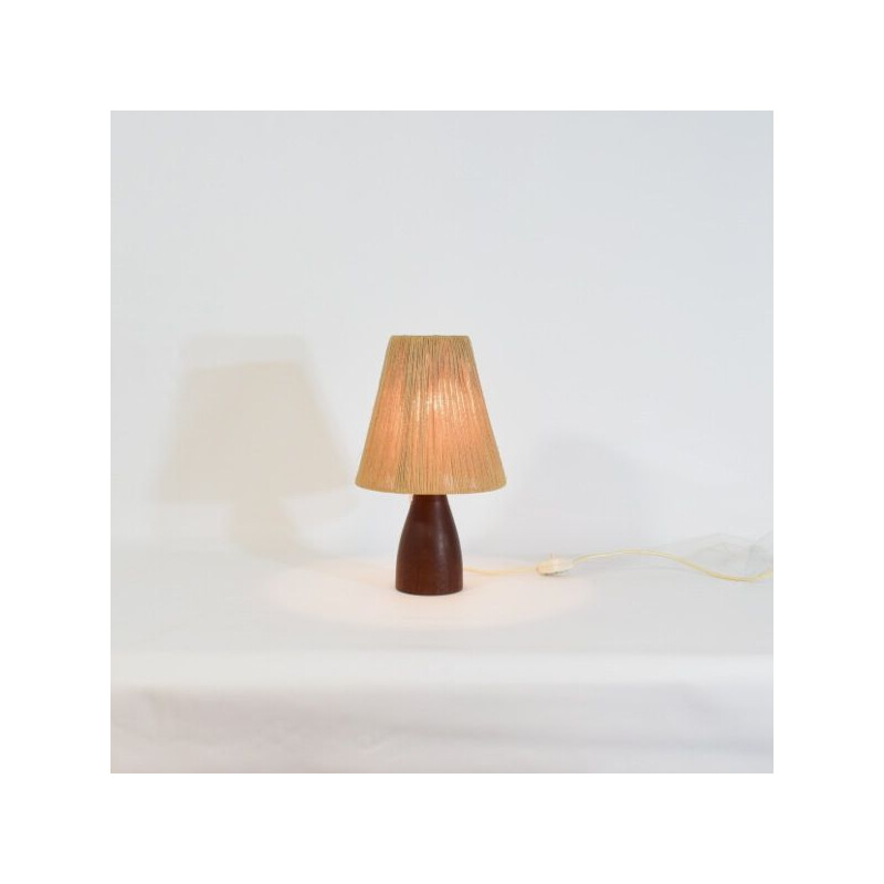 Scandinavian vintage solid teak and rope vintage lamp, 1960