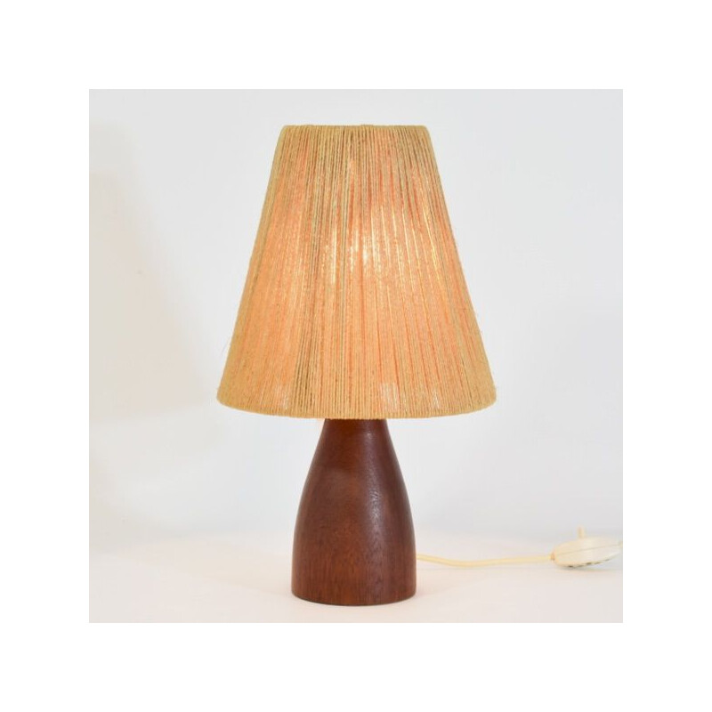 Scandinavian vintage solid teak and rope vintage lamp, 1960