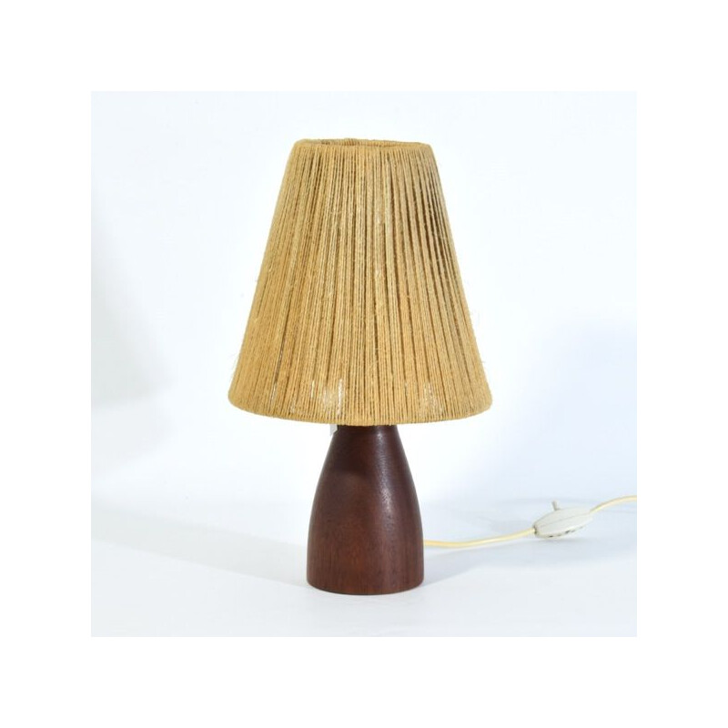 Scandinavian vintage solid teak and rope vintage lamp, 1960