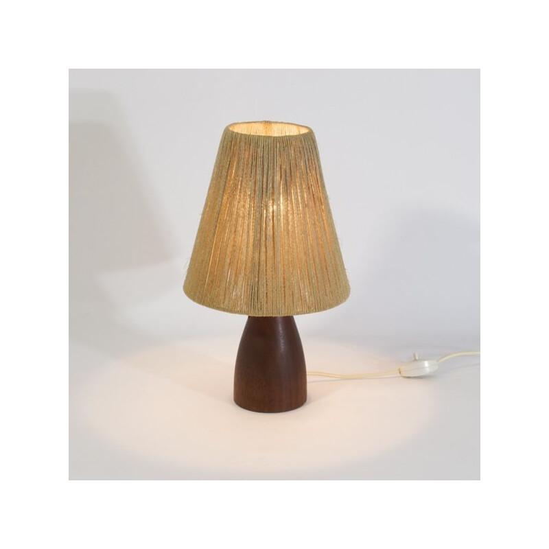 Scandinavian vintage solid teak and rope vintage lamp, 1960