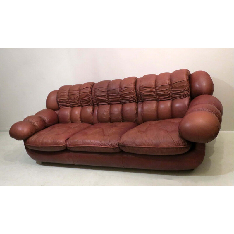 Mid-century Italian leather voluminous sofa, 1970s