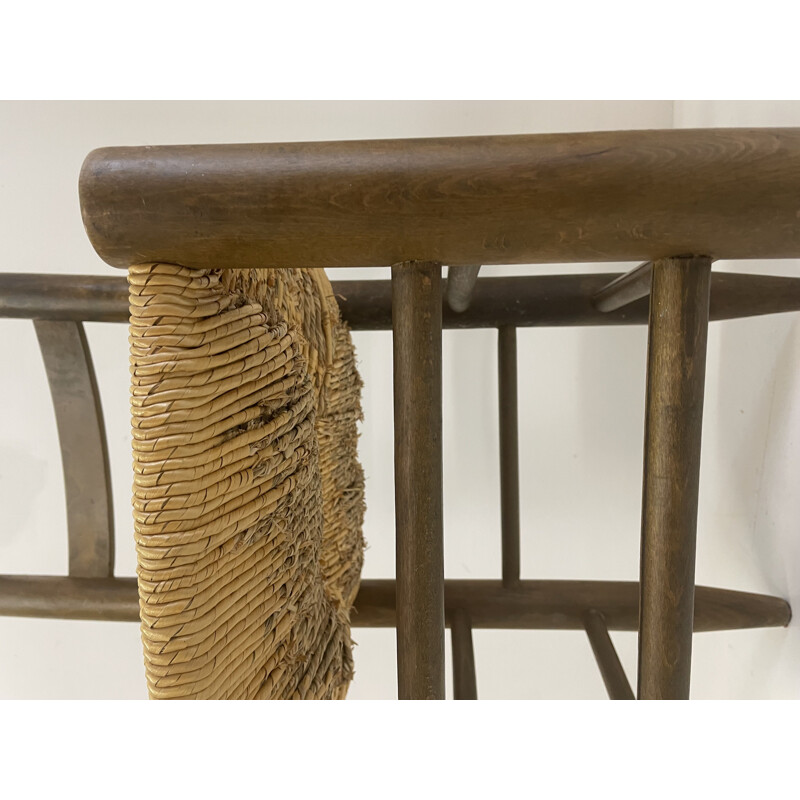 Set of 6 vintage beech and woven straw chairs, 1960