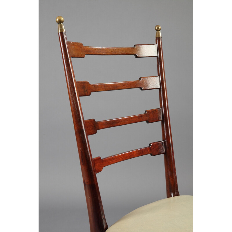 Set of dining table and 6 chairs in mahogany and glass - 1960s