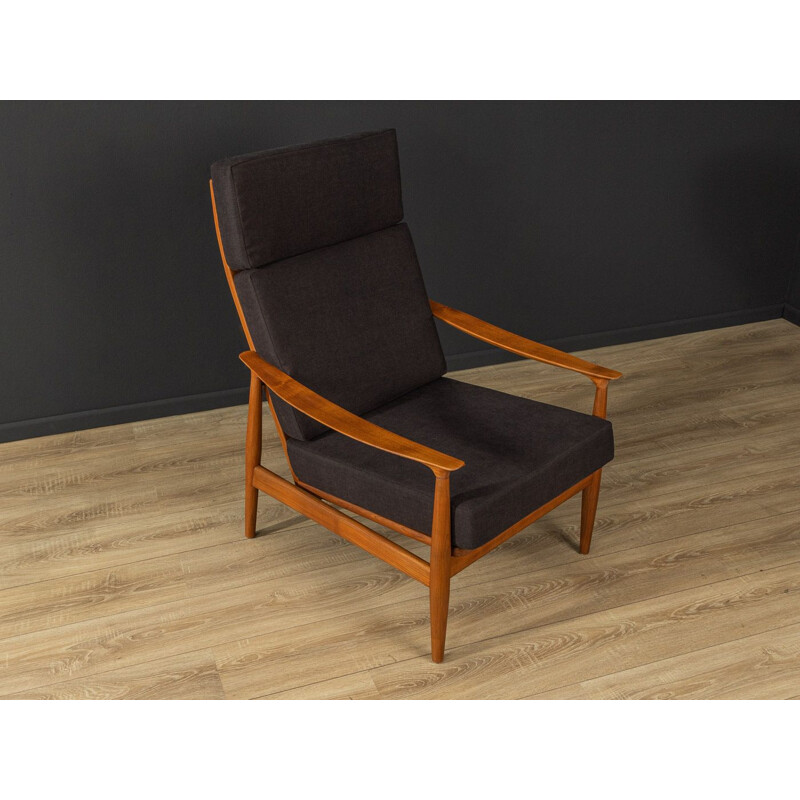 Vintage teak and black fabric armchair, Denmark 1960s