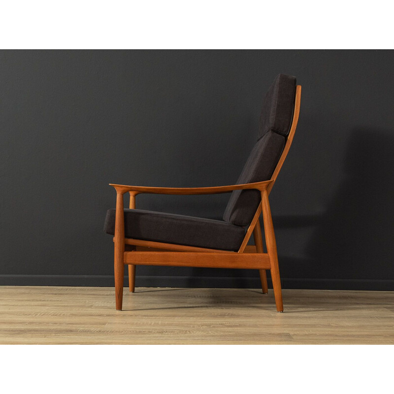 Vintage teak and black fabric armchair, Denmark 1960s