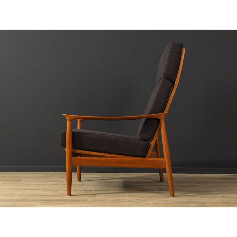 Fauteuil vintage en teck et tissu noir, Danemark 1960