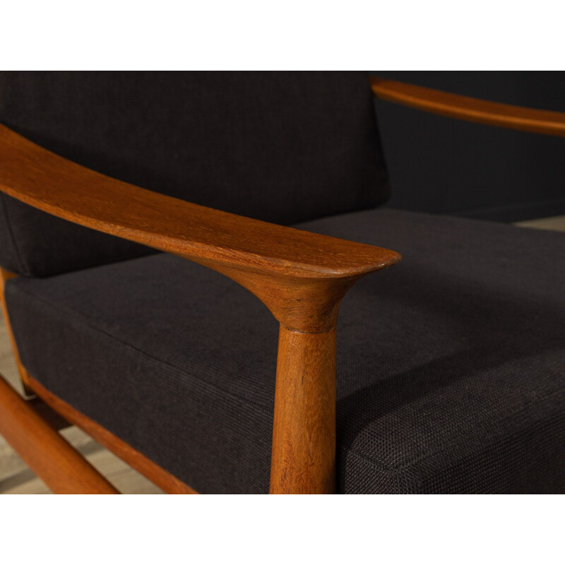 Vintage teak and black fabric armchair, Denmark 1960s