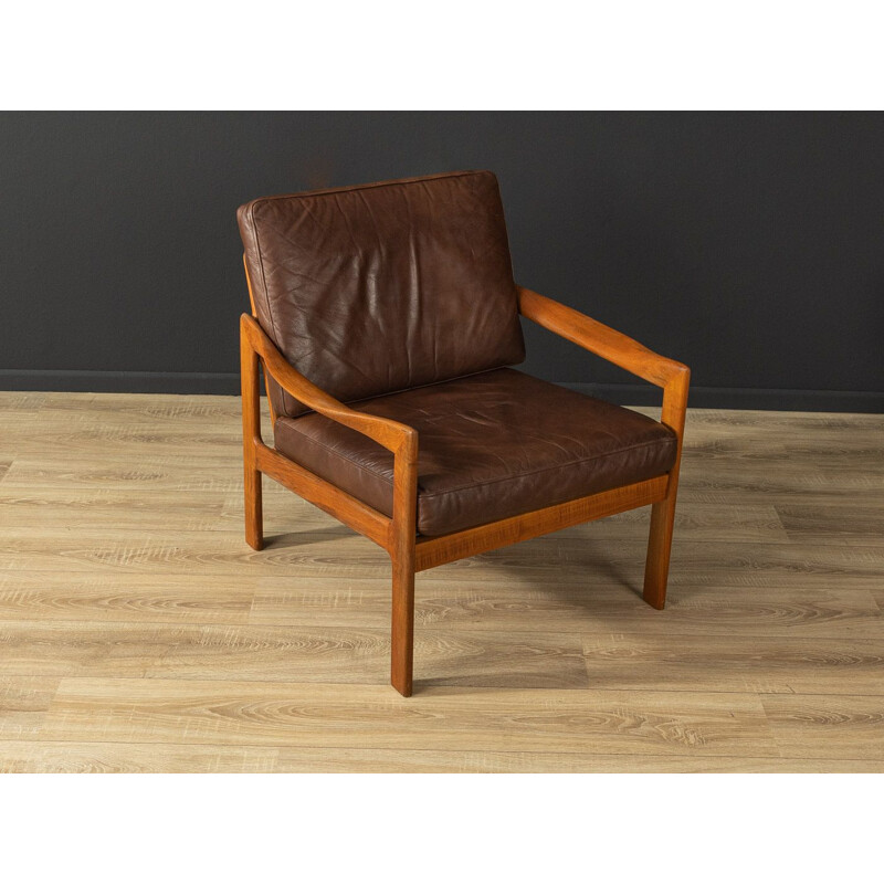 Vintage teakhouten en lederen fauteuil van Illum Wikkelsø, 1960