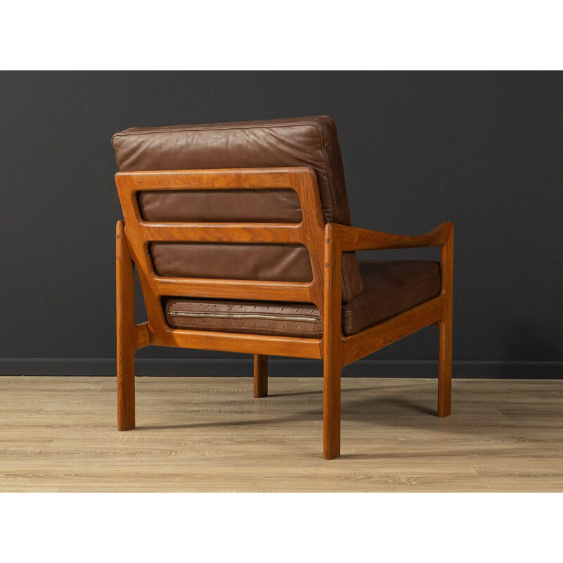 Vintage teakhouten en lederen fauteuil van Illum Wikkelsø, 1960