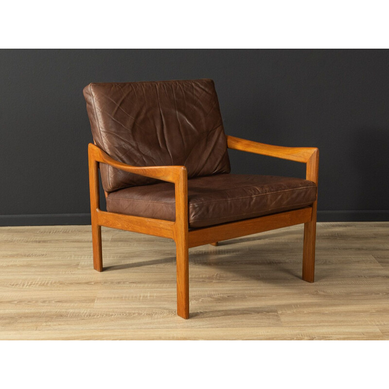 Vintage teakhouten en lederen fauteuil van Illum Wikkelsø, 1960