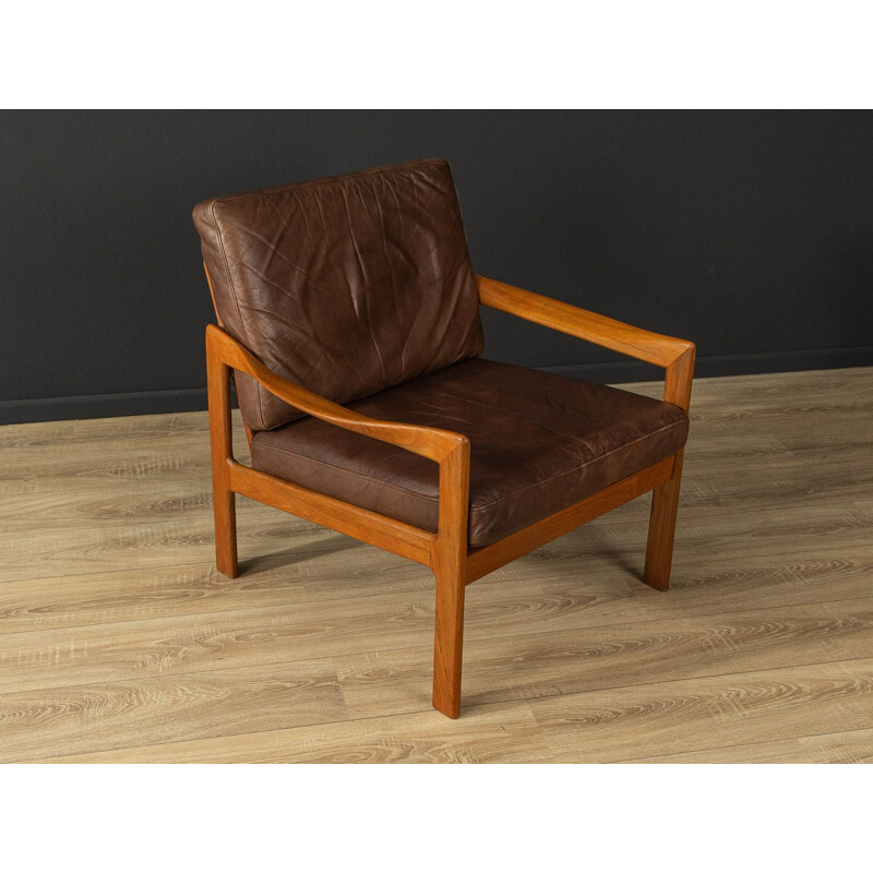 Poltrona vintage in teak e pelle di Illum Wikkelsø, 1960