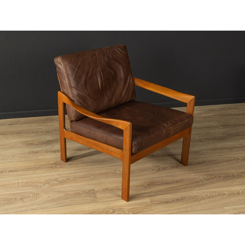 Vintage teak and leather armchair by Illum Wikkelsø, 1960s