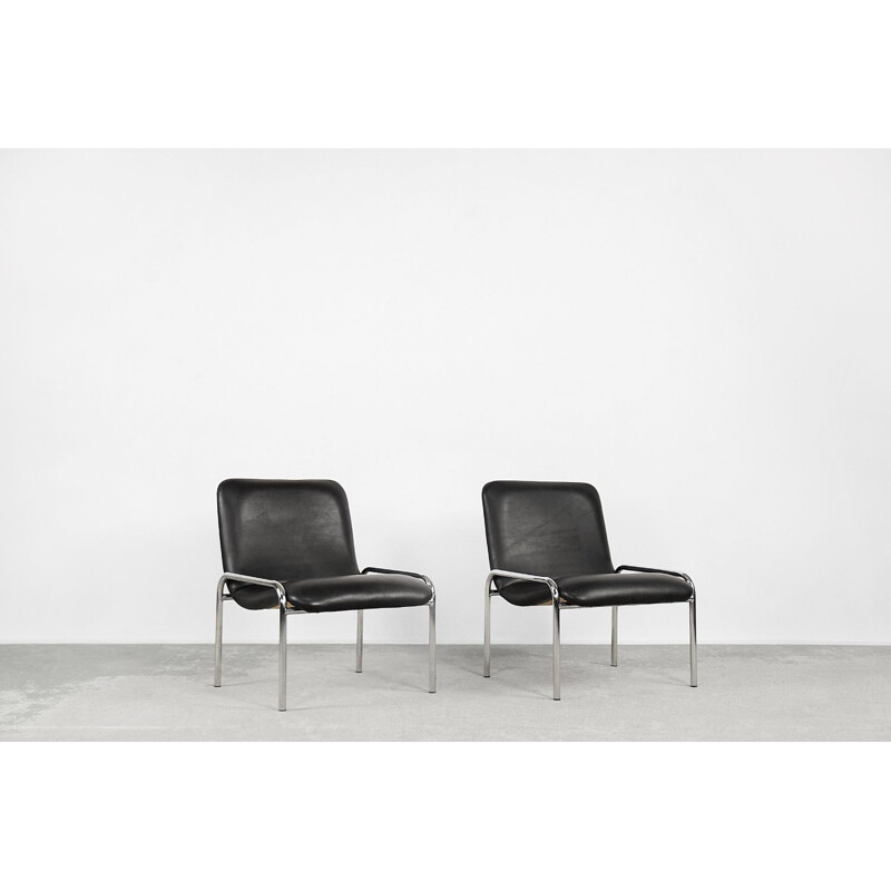 Pair of vintage chrome-plated tubular steel armchairs by Thonet, Germany 1970