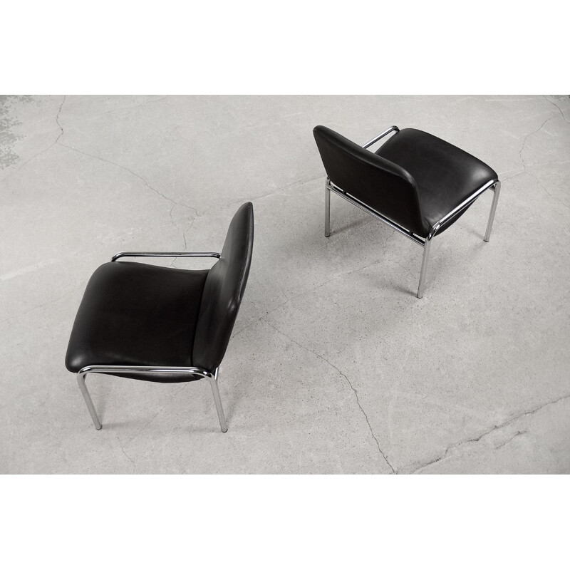 Paire de fauteuils vintage en d'acier tubulaire chromés par Thonet, Allemagne 1970