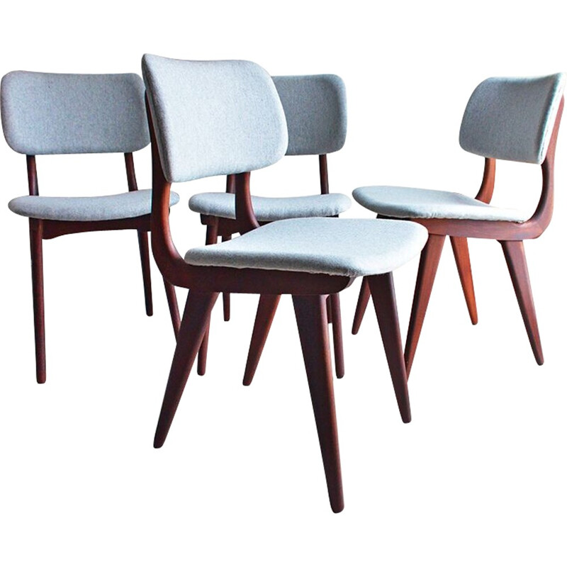 Set of 4 Dutch dining chairs in teak and grey fabric, Louis VAN TEEFFELEN - 1960s