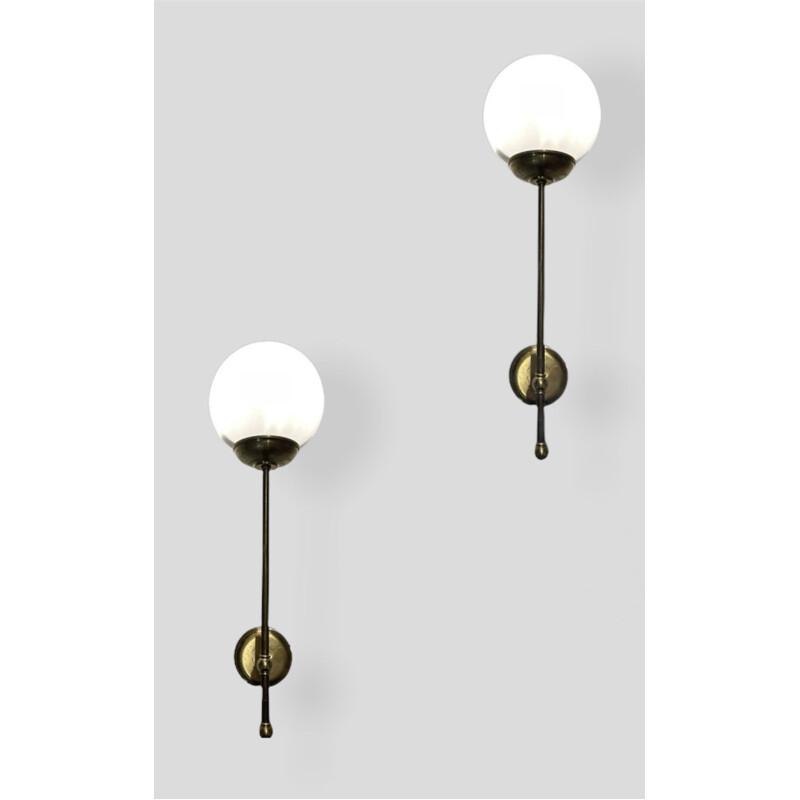 Pair of vintage sconces in brass and opal glass, Italy