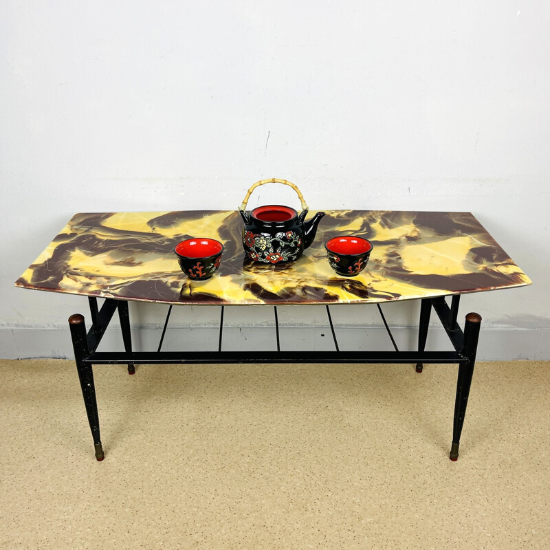 Mid-century yellow and brown coffee table, Italy 1950s