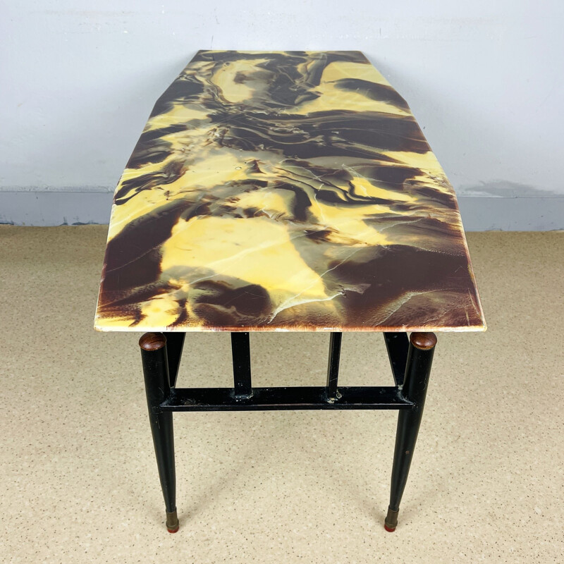 Mid-century yellow and brown coffee table, Italy 1950s