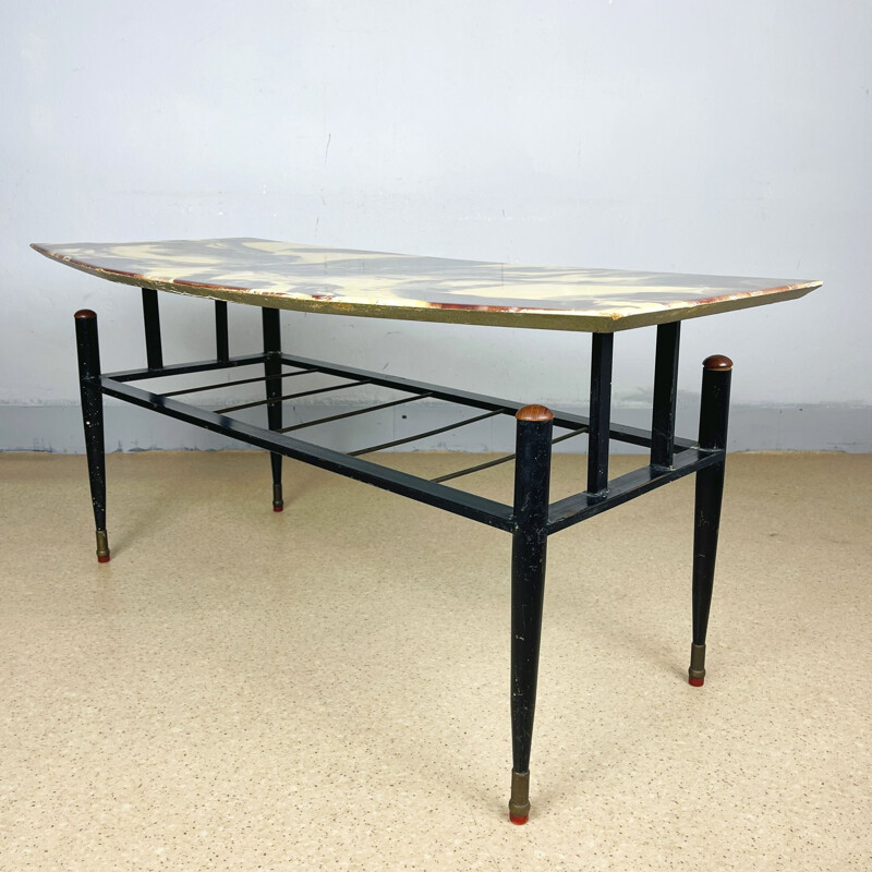 Mid-century yellow and brown coffee table, Italy 1950s