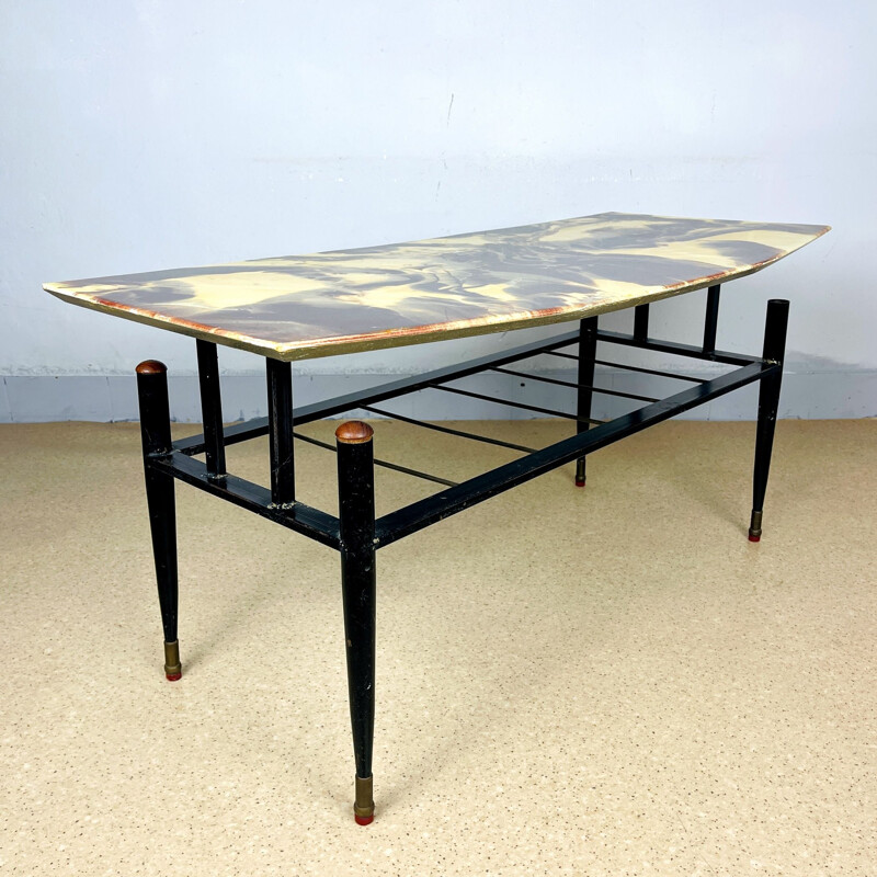 Mid-century yellow and brown coffee table, Italy 1950s