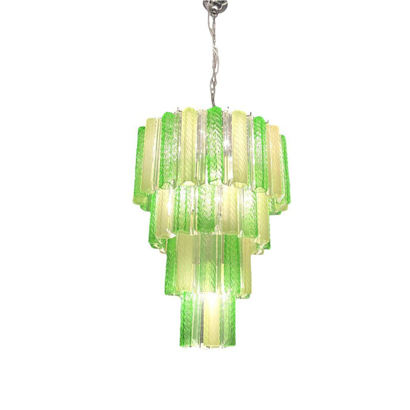 Italian vintage green Murano glass tube chandelier, 1980s